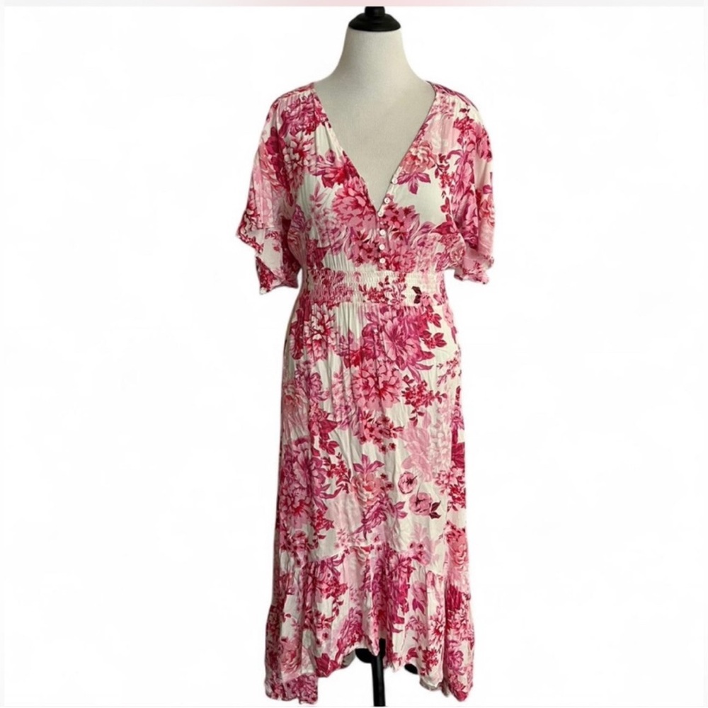 Anthropologie Pink Floral Maxi Dress